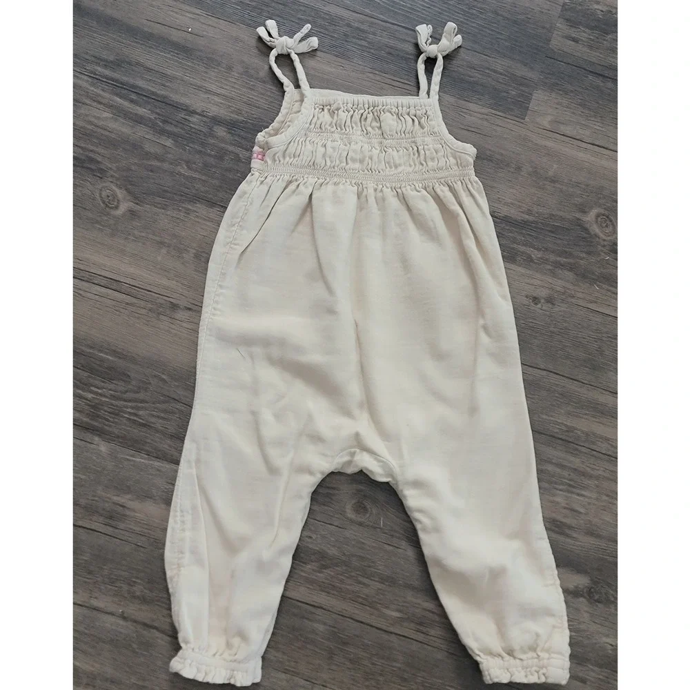 Old Navy Baby Girls Cream Floral Embroidered Tie Strap Romper Jumpsuit 18-24M